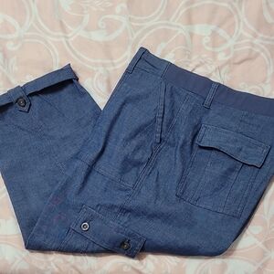 Lee Brand WOMENS Blue Casual Pants CAPRI cargo Light Denim Comfort Waist Stretch